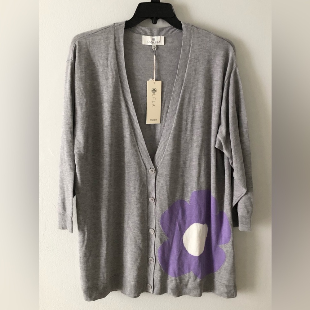 Laurie Felt Gray Button-Front Cardigan Cashmere Blend Plus Size NWT